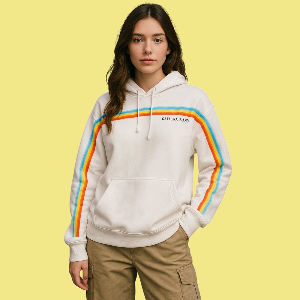 🌈 Catalina Island Retro Rainbow Hoodie | NICE Brand | Unisex Size L